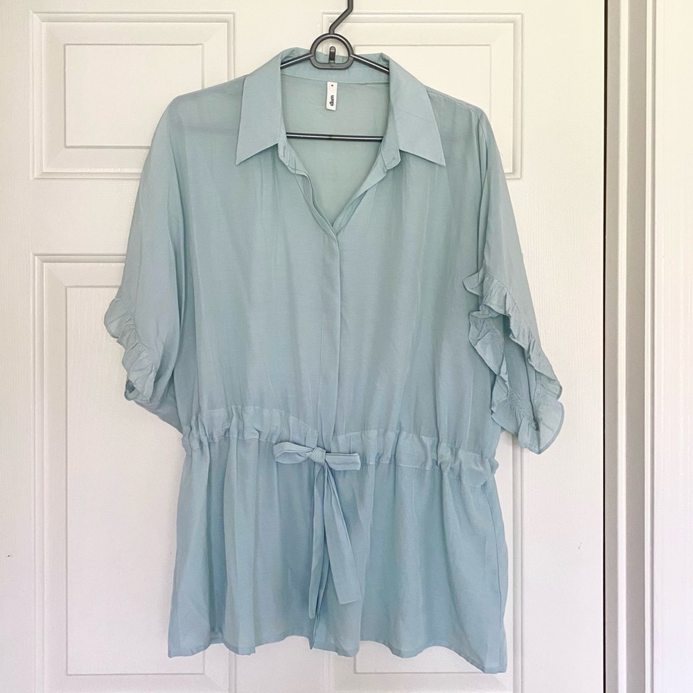 Pale blue sheer tunic blouse